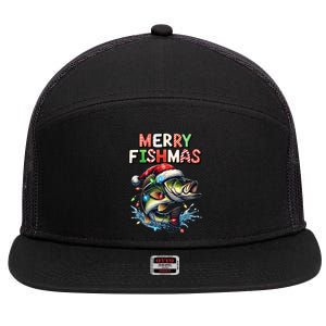 Merry Fishmas Santa Fishing Lovers Funny Fisherman Christmas 7 Panel Mesh Trucker Snapback Hat