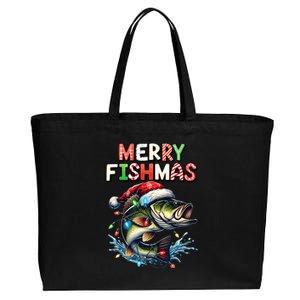 Merry Fishmas Santa Fishing Lovers Funny Fisherman Christmas Cotton Canvas Jumbo Tote