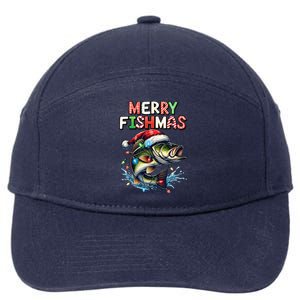 Merry Fishmas Santa Fishing Lovers Funny Fisherman Christmas 7-Panel Snapback Hat