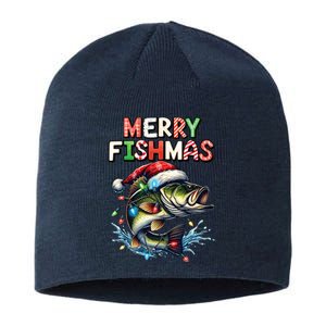 Merry Fishmas Santa Fishing Lovers Funny Fisherman Christmas Sustainable Beanie