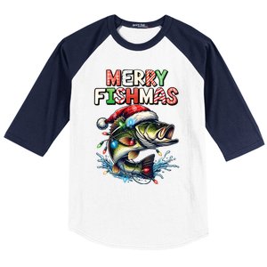 Merry Fishmas Santa Fishing Lovers Funny Fisherman Christmas Baseball Sleeve Shirt