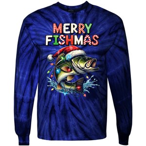 Merry Fishmas Santa Fishing Lovers Funny Fisherman Christmas Tie-Dye Long Sleeve Shirt