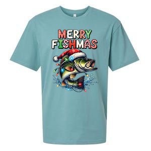 Merry Fishmas Santa Fishing Lovers Funny Fisherman Christmas Sueded Cloud Jersey T-Shirt