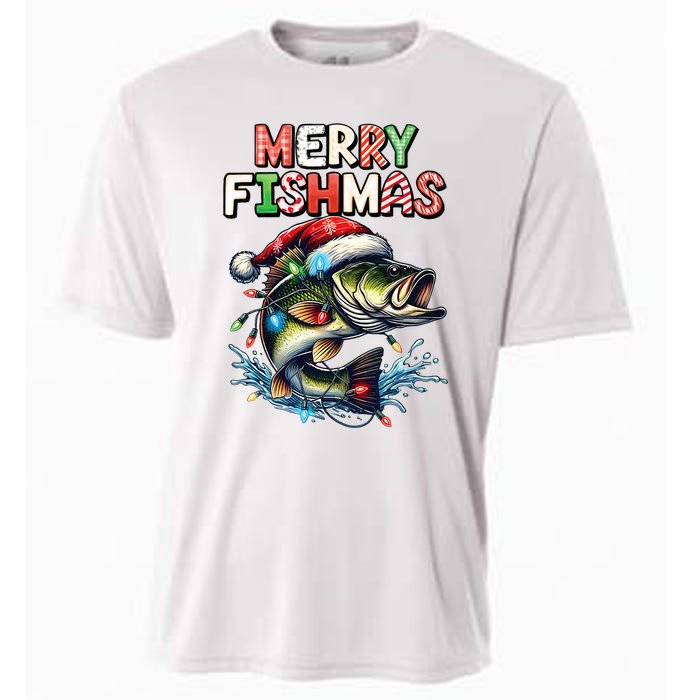 Merry Fishmas Santa Fishing Lovers Funny Fisherman Christmas Cooling Performance Crew T-Shirt