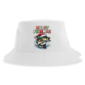 Merry Fishmas Santa Fishing Lovers Funny Fisherman Christmas Sustainable Bucket Hat