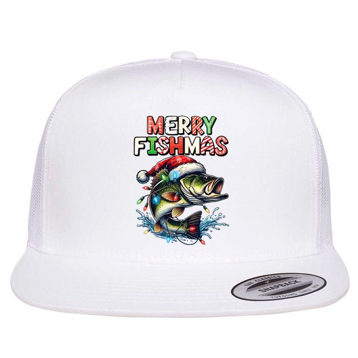 Merry Fishmas Santa Fishing Lovers Funny Fisherman Christmas Flat Bill Trucker Hat