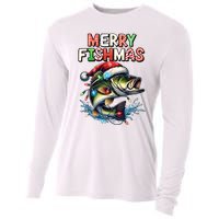 Merry Fishmas Santa Fishing Lovers Funny Fisherman Christmas Cooling Performance Long Sleeve Crew