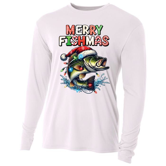 Merry Fishmas Santa Fishing Lovers Funny Fisherman Christmas Cooling Performance Long Sleeve Crew