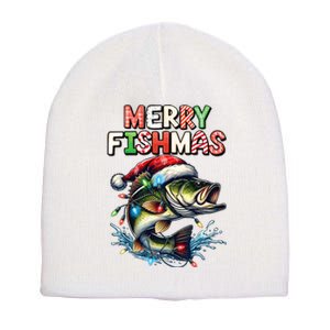 Merry Fishmas Santa Fishing Lovers Funny Fisherman Christmas Short Acrylic Beanie