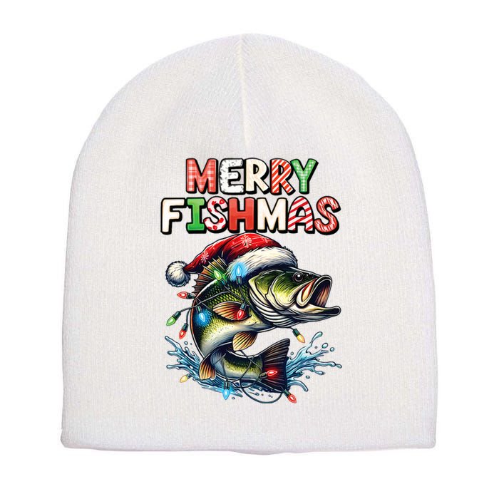 Merry Fishmas Santa Fishing Lovers Funny Fisherman Christmas Short Acrylic Beanie