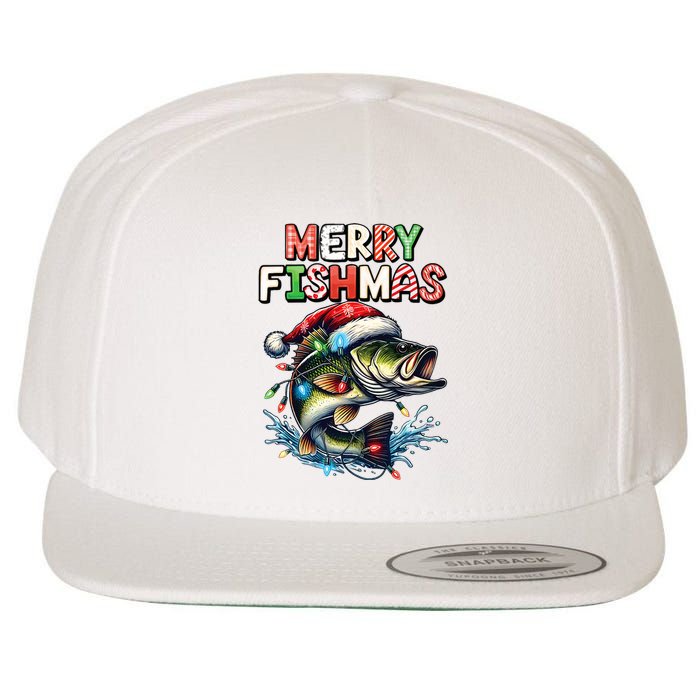 Merry Fishmas Santa Fishing Lovers Funny Fisherman Christmas Wool Snapback Cap