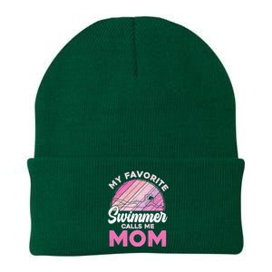 My Favorite Swimmer Calls Me Mom Mothers Day Retro Swimming Gift Knit Cap Winter Beanie