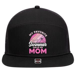 My Favorite Swimmer Calls Me Mom Mothers Day Retro Swimming Gift 7 Panel Mesh Trucker Snapback Hat