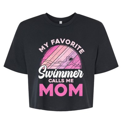 My Favorite Swimmer Calls Me Mom Mothers Day Retro Swimming Gift Bella+Canvas Jersey Crop Tee