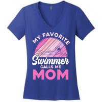 My Favorite Swimmer Calls Me Mom Mothers Day Retro Swimming Gift Women's V-Neck T-Shirt