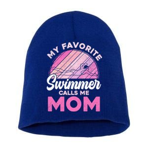 My Favorite Swimmer Calls Me Mom Mothers Day Retro Swimming Gift Short Acrylic Beanie