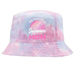 My Favorite Swimmer Calls Me Mom Mothers Day Retro Swimming Gift Tie-Dyed Bucket Hat