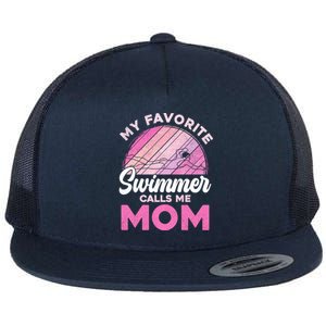 My Favorite Swimmer Calls Me Mom Mothers Day Retro Swimming Gift Flat Bill Trucker Hat