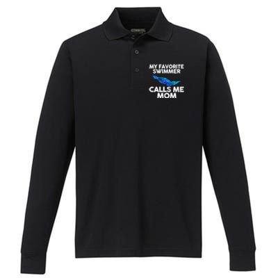 My Favorite Swimmer Calls Me Mom Cute Gift Performance Long Sleeve Polo