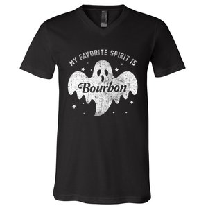 My Favorite Spirit Is Bourbon Funny Boo Ghost Halloween V-Neck T-Shirt