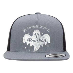 My Favorite Spirit Is Bourbon Funny Boo Ghost Halloween Flat Bill Trucker Hat