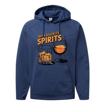 My Favorite Spirits Funny Whiskey Rum Drinking Lover Performance Fleece Hoodie