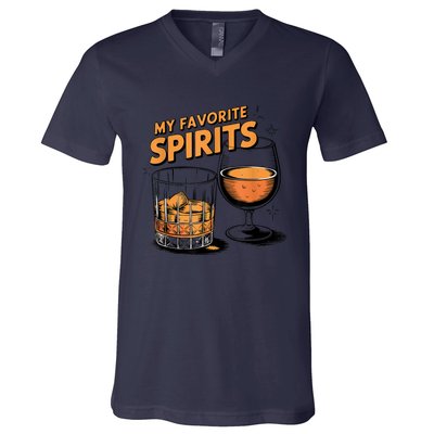 My Favorite Spirits Funny Whiskey Rum Drinking Lover V-Neck T-Shirt