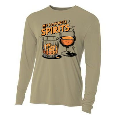 My Favorite Spirits Funny Whiskey Rum Drinking Lover Cooling Performance Long Sleeve Crew