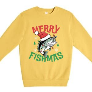 Merry Fishmas Santa Christmas Bass Fishing Fisher Gift Premium Crewneck Sweatshirt