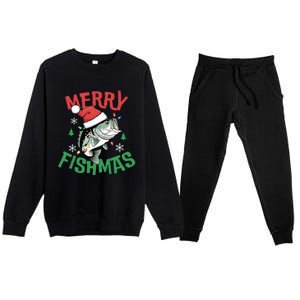 Merry Fishmas Santa Christmas Bass Fishing Fisher Gift Premium Crewneck Sweatsuit Set