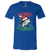 Merry Fishmas Santa Christmas Bass Fishing Fisher Gift V-Neck T-Shirt