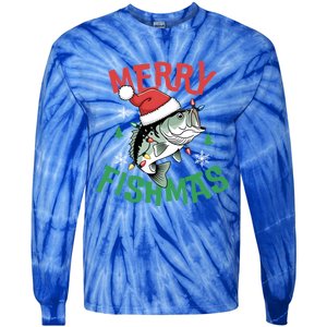 Merry Fishmas Santa Christmas Bass Fishing Fisher Gift Tie-Dye Long Sleeve Shirt