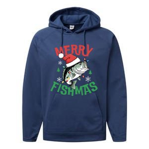 Merry Fishmas Santa Christmas Bass Fishing Fisher Gift Performance Fleece Hoodie