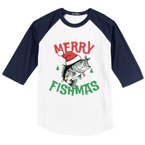 Merry Fishmas Santa Christmas Bass Fishing Fisher Gift Baseball Sleeve Shirt