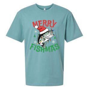 Merry Fishmas Santa Christmas Bass Fishing Fisher Gift Sueded Cloud Jersey T-Shirt