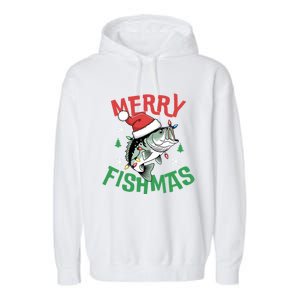 Merry Fishmas Santa Christmas Bass Fishing Fisher Gift Garment-Dyed Fleece Hoodie