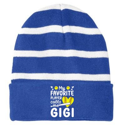 My Favorite Softball Player Calls Me Gigi Softball Gigi Gift Striped Beanie with Solid Band