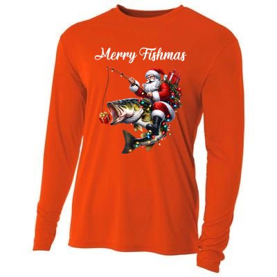 Merry Fishmas Santa Christmas Fisher Great Gift Cooling Performance Long Sleeve Crew