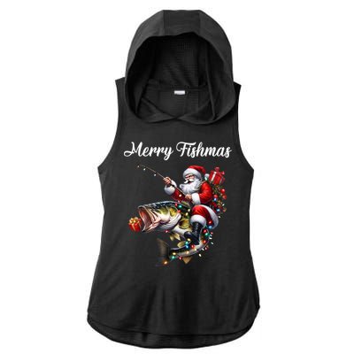 Merry Fishmas Santa Christmas Fisher Great Gift Ladies PosiCharge Tri-Blend Wicking Draft Hoodie Tank