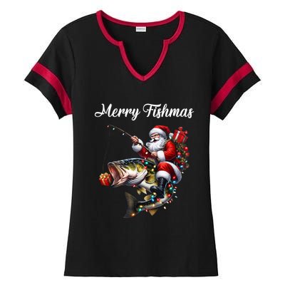 Merry Fishmas Santa Christmas Fisher Great Gift Ladies Halftime Notch Neck Tee