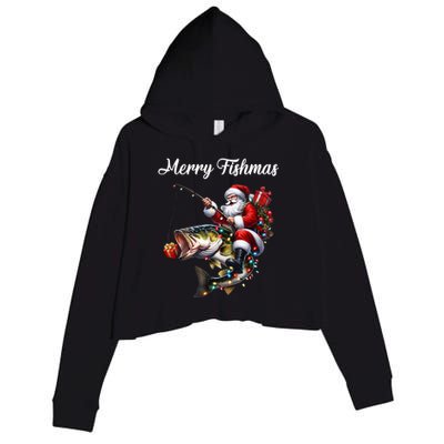 Merry Fishmas Santa Christmas Fisher Great Gift Crop Fleece Hoodie