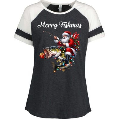 Merry Fishmas Santa Christmas Fisher Great Gift Enza Ladies Jersey Colorblock Tee