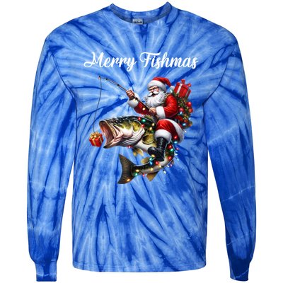 Merry Fishmas Santa Christmas Fisher Great Gift Tie-Dye Long Sleeve Shirt