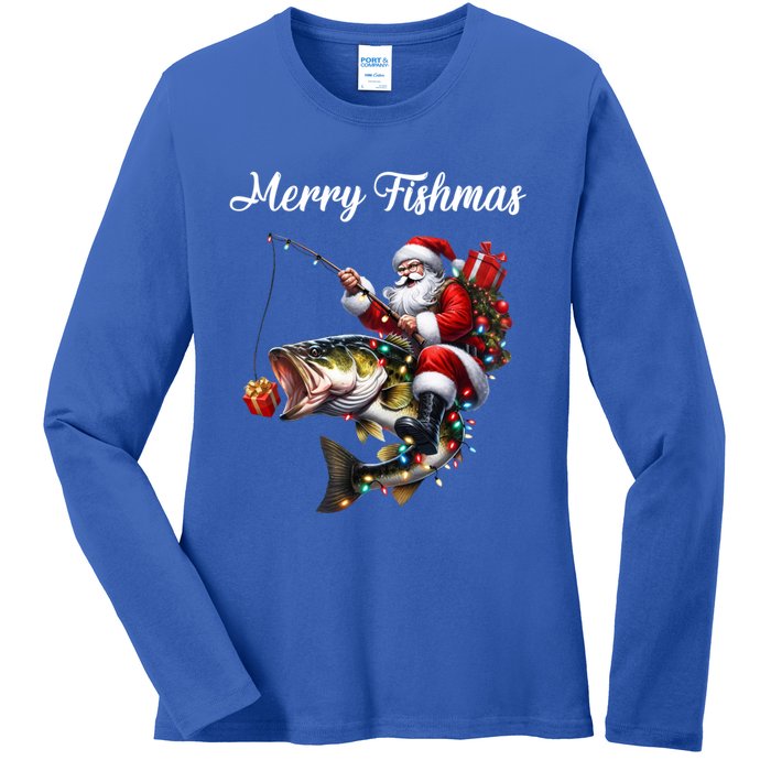 Merry Fishmas Santa Christmas Fisher Great Gift Ladies Long Sleeve Shirt