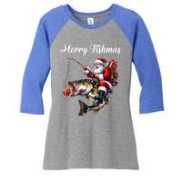 Merry Fishmas Santa Christmas Fisher Great Gift Women's Tri-Blend 3/4-Sleeve Raglan Shirt