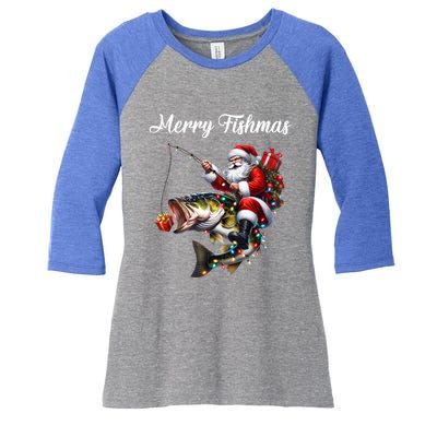 Merry Fishmas Santa Christmas Fisher Great Gift Women's Tri-Blend 3/4-Sleeve Raglan Shirt