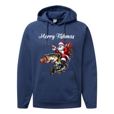 Merry Fishmas Santa Christmas Fisher Great Gift Performance Fleece Hoodie