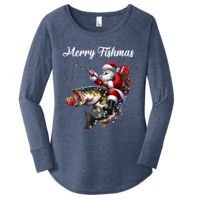 Merry Fishmas Santa Christmas Fisher Great Gift Women's Perfect Tri Tunic Long Sleeve Shirt