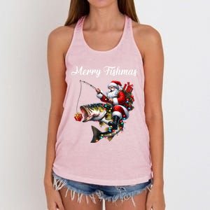 Merry Fishmas Santa Christmas Fisher Great Gift Women's Knotted Racerback Tank