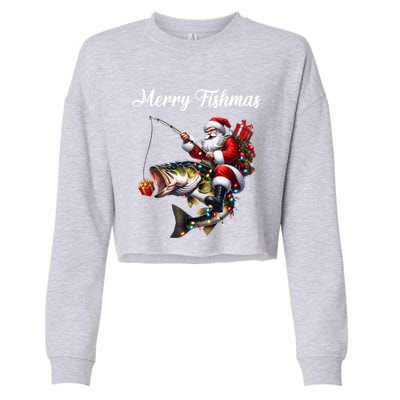 Merry Fishmas Santa Christmas Fisher Great Gift Cropped Pullover Crew